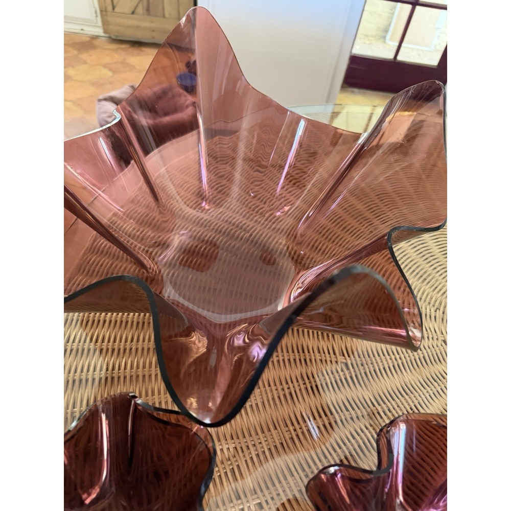 VINTAGE MCM LUIGI MASSONI AMETHYST SPACE AGE RUFFLED HANDKERCHIEF LUCITE 5 SET